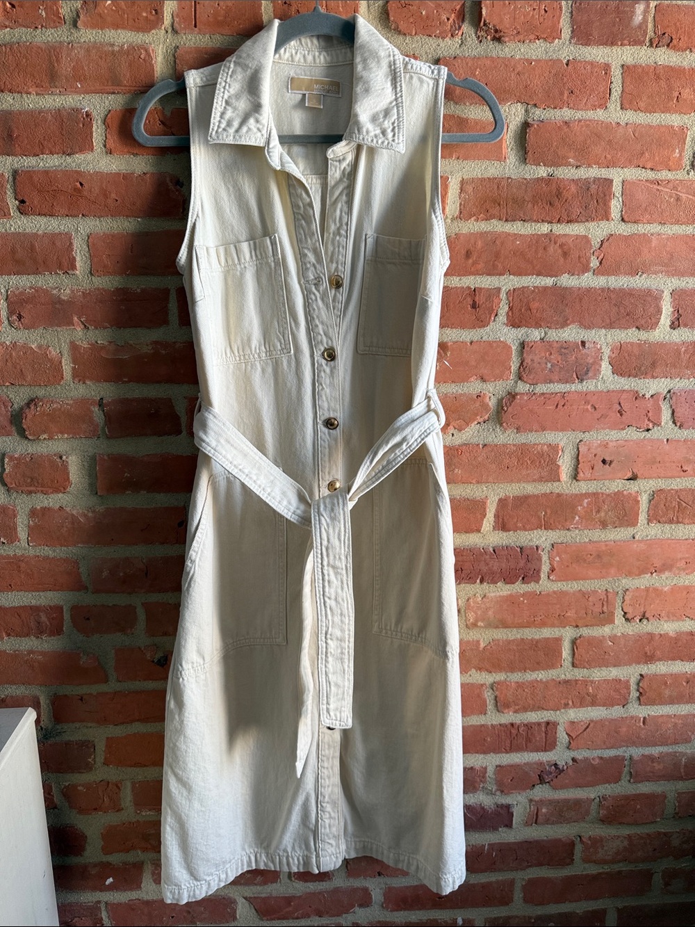 Michael Michael Kors Cream Button-Up Denim Dress